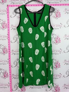 Sourpuss dress skulls diamonds Green Tank Dress with black White Skull Print